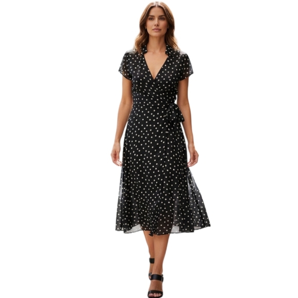 MSK Dresses & Skirts - MSK BLACK & WHITE POLKA-DOT SHEER DRESS SZ.12 EUC.